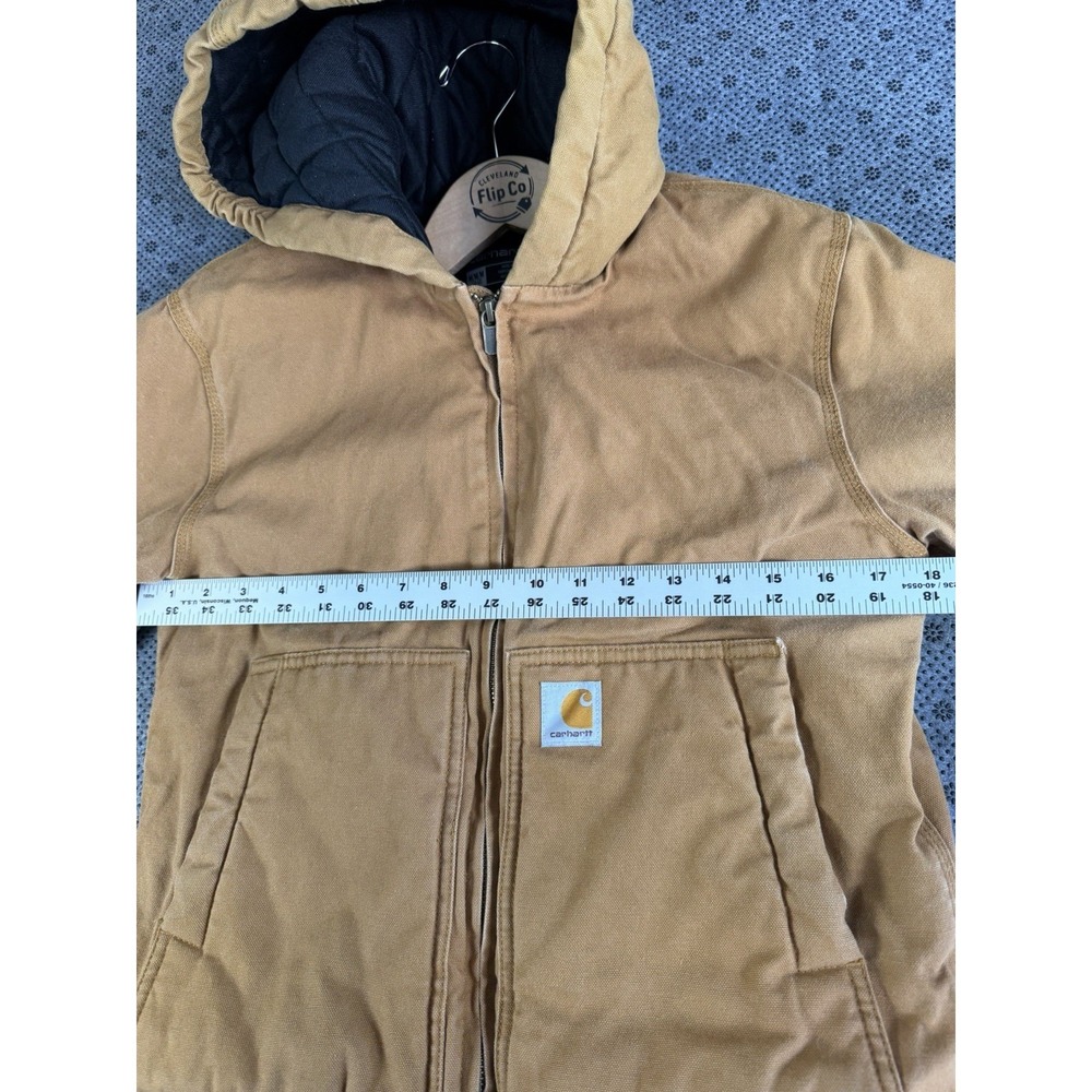 Carhartt Jacket Youth Medium 10-12 Canvas Hood Quilted Insulated Brown OJ8545-B - Picture 4 of 7